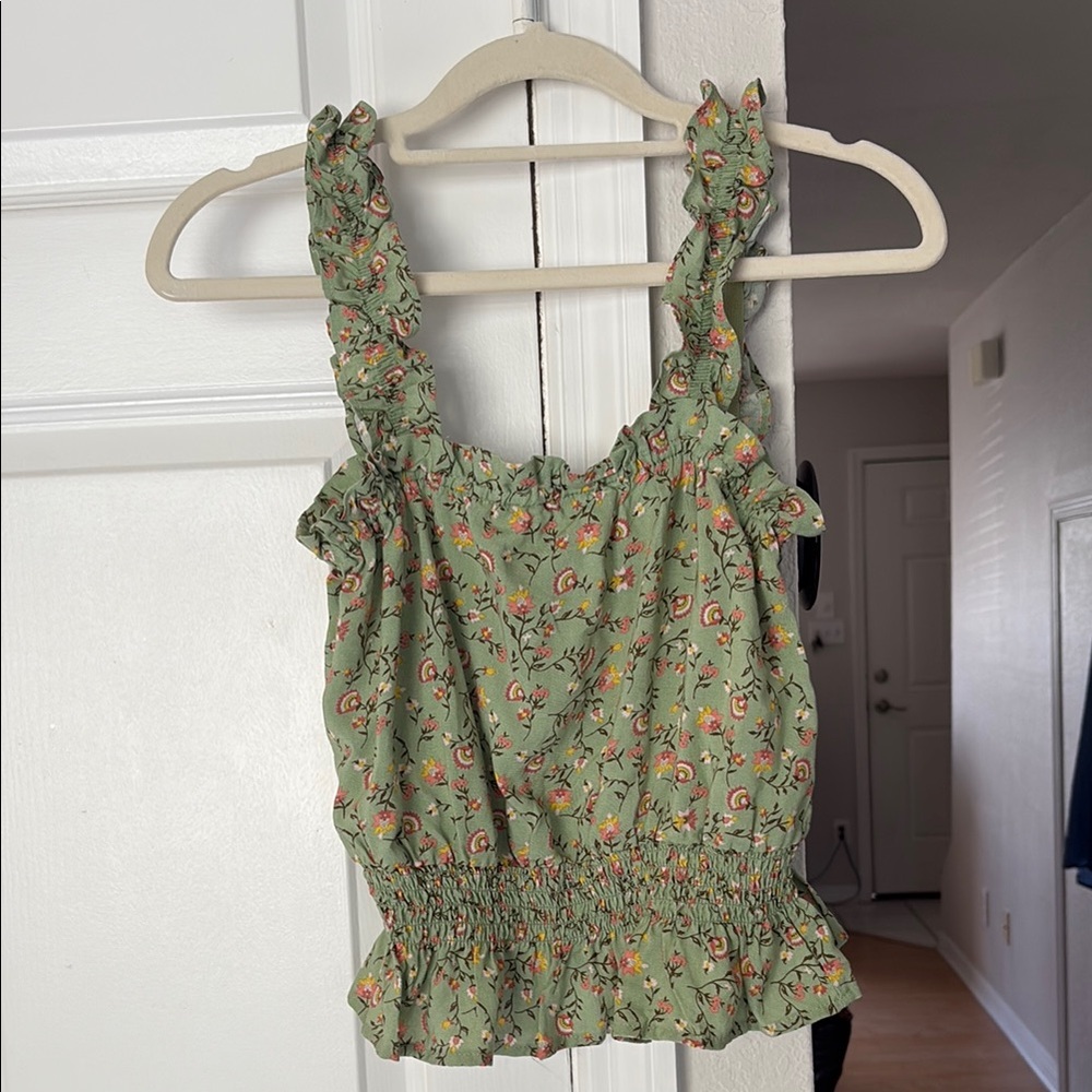 Liberty Love Green Smocked Ruffled Tank Top
